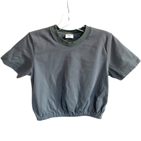 Aritzia Wilfred Piaf Elastic Gathered Crop Top - Gray/Green XS - Picture 2 of 12